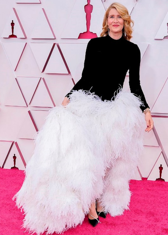 فستان الممثلة Laura Dern تحوّل إلى محط إنتقاد مواقع التواصل الإجتماعي بسبب تنورة الريش