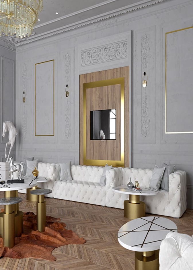 الأزرق الباستيل تعطي التصاميم الجبسية لغرفة المعيشة لمسة عصرية