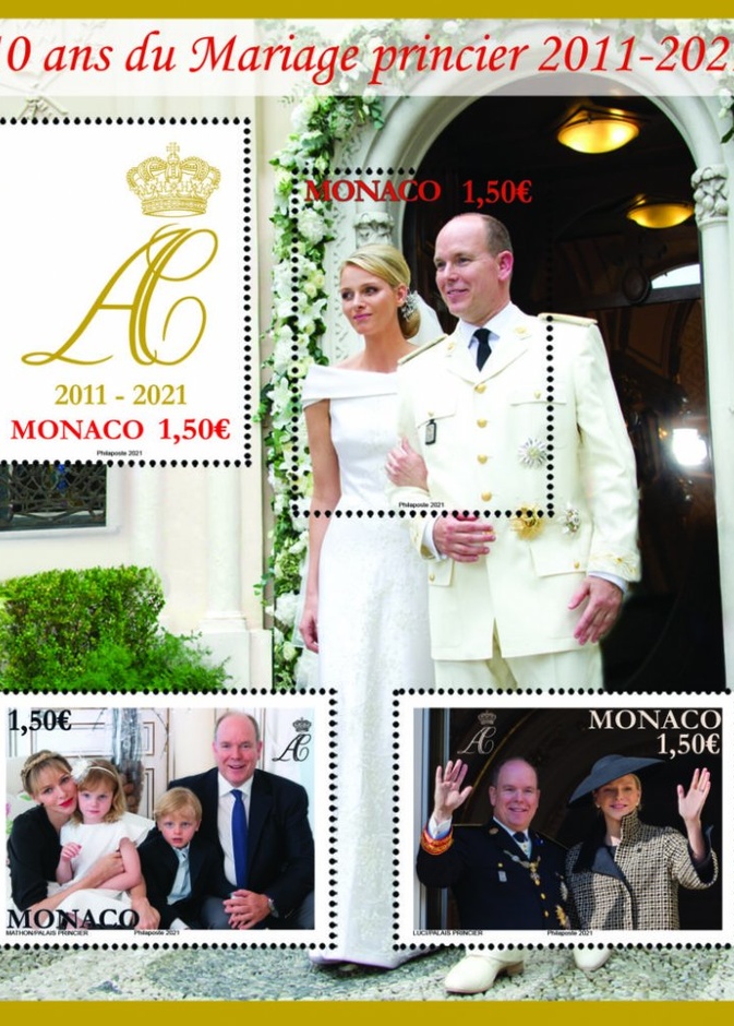 طوابع تذكارية بمناسبة الذكرى السنوية لزواج أمير وأميرة موناكو