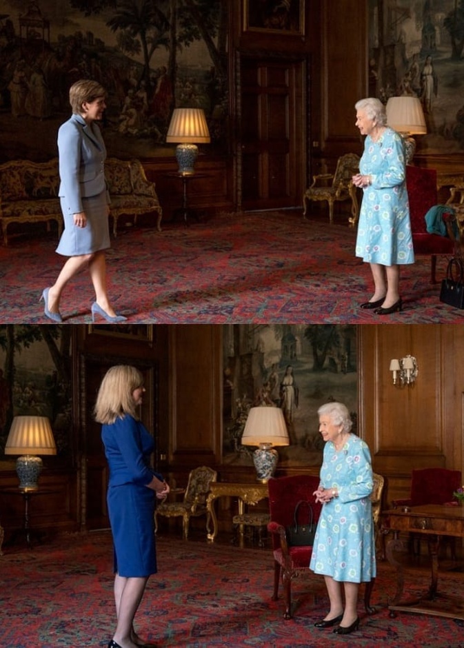 إطلالة ملكة بريطانيا باللون الأرجواني