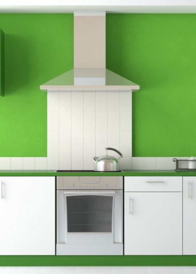 جدار المطبخ باللون الأخضر الجذاب
