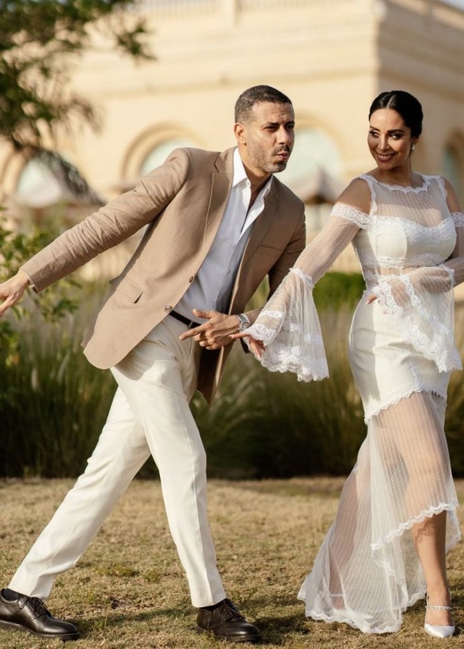 محمد الفراج وبسنت شوقي خلال حفل زفافهما- الصورة من انستغرام الفنانة