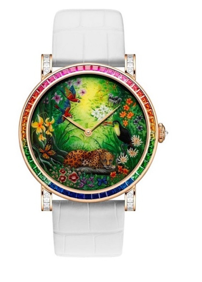 ساعة الماس مثبتة على جلد ابيض فاخر من تصميم DeLaneau