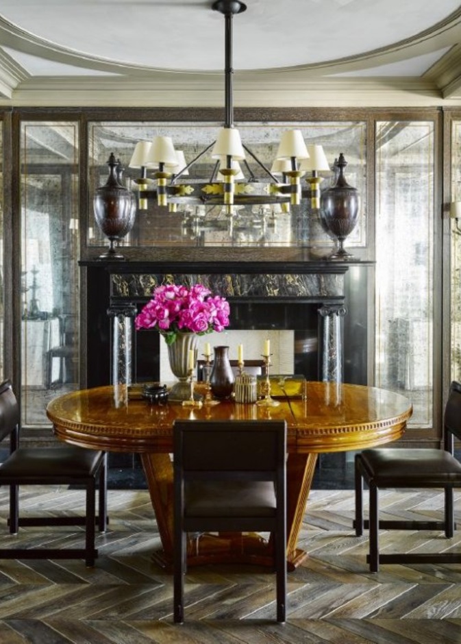 ديكور عصري رائع لغرفة الطعام يتألق فيها اللون النحاسي