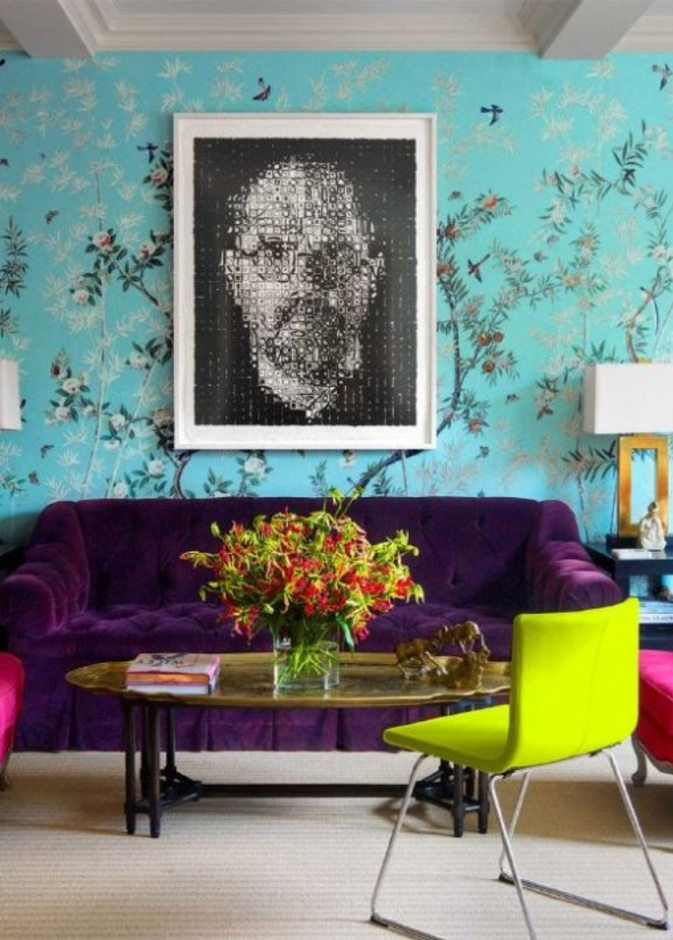 رسم جداري كبير في ديكورات حوائط غرف الجلوس