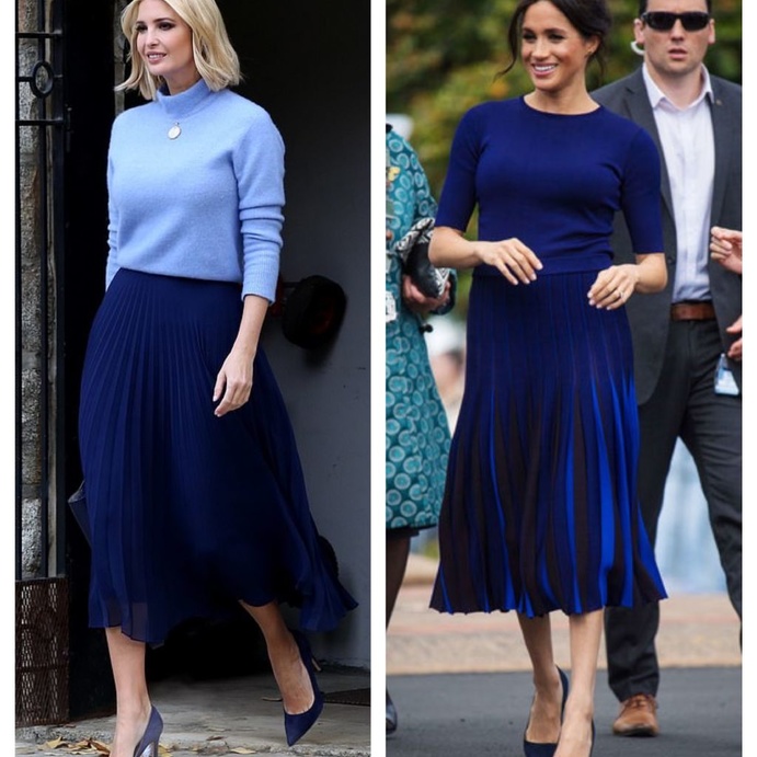 تنانير الميدي بقصة الكسرات واللون الأزرق النيلي باطلالات جذابة وراقية