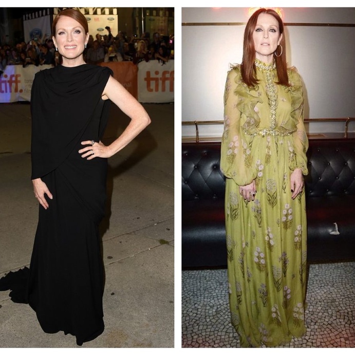 اطلالات راقية بفستان بالأسود وفستان بالأخضر بنقشة الورود من تصميم جيامباتيستا فالي