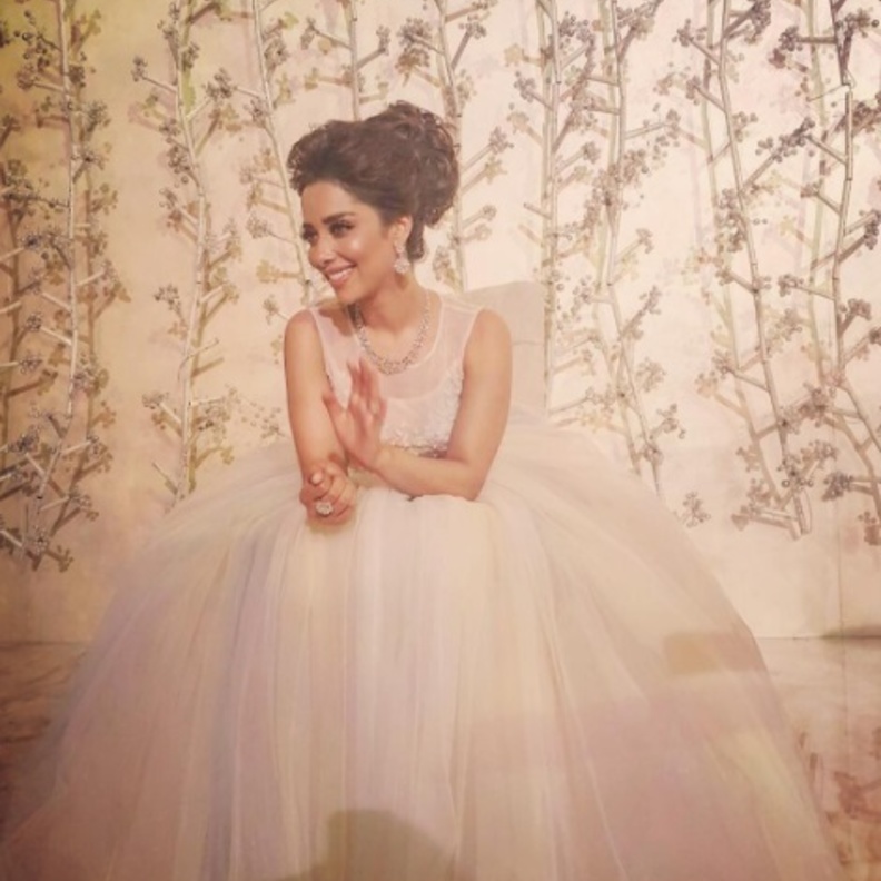 بلقيس تختار فستان سهرة فاخر مع أقمشة التول