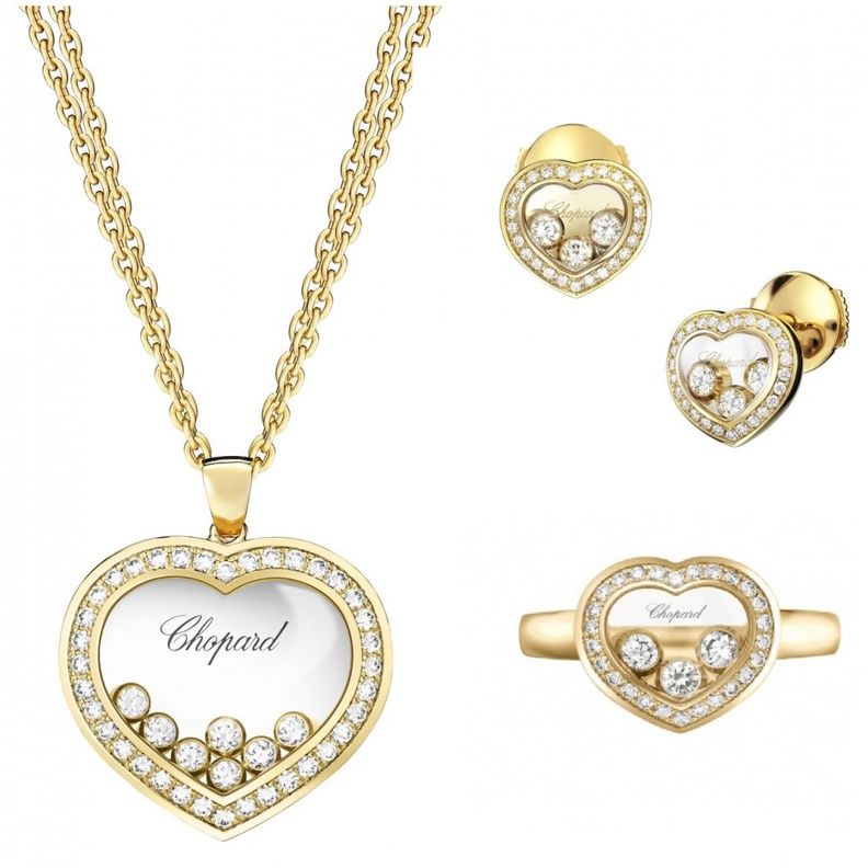 طقم ذهب أصفر من شوبارد لمجموعة happy diamonds