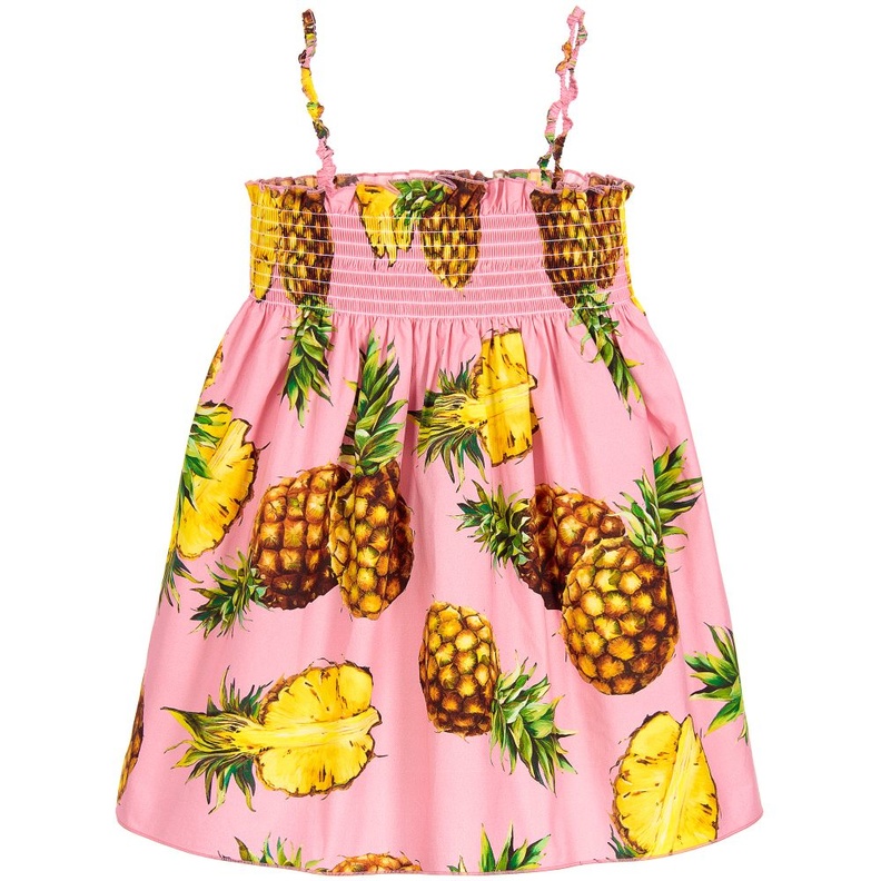 فستان زهري للفتيات بنقشات فاكهة الأناناس من دولتشي أند غابانا
