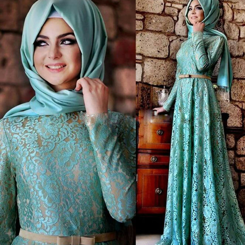 فساتين سواريه محجبات دانتيل مع الألوان الجريئة