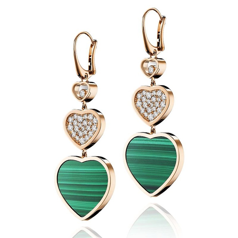 قرط شوبارد من الذهب الوردي والماس وحجر الملاكيت