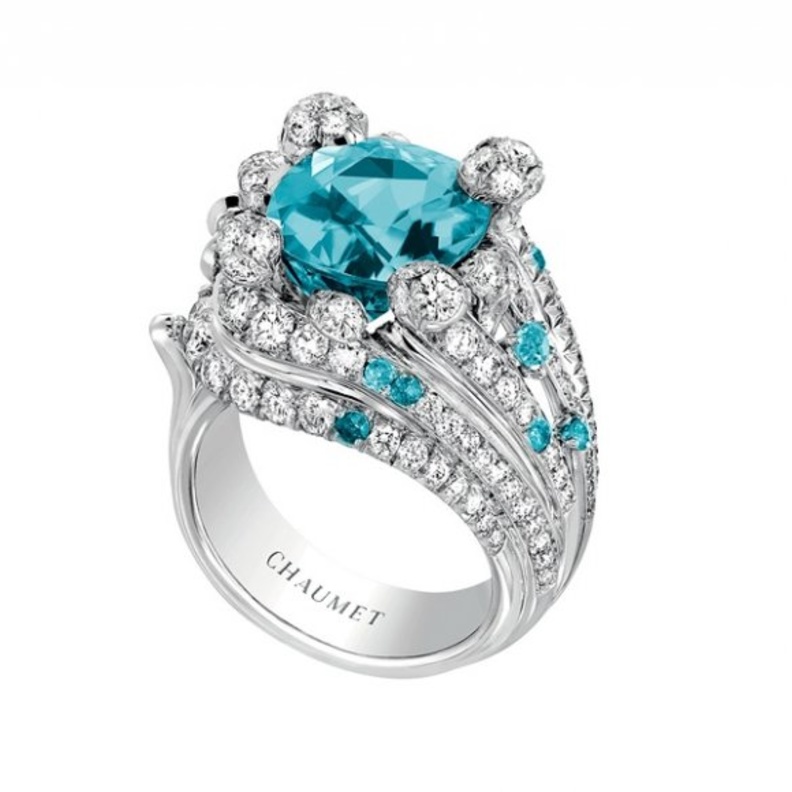 خاتم شوميه من الذهب الأبيض والماس والتورمالين