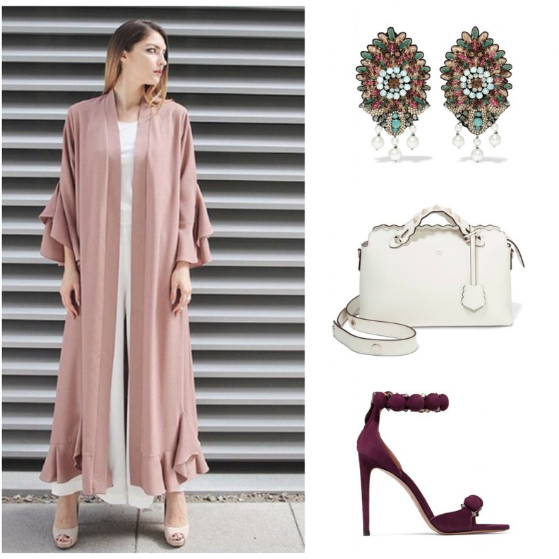 اطلالة راقية وأنيقة بالعباية باللون الزيتي الفاتح