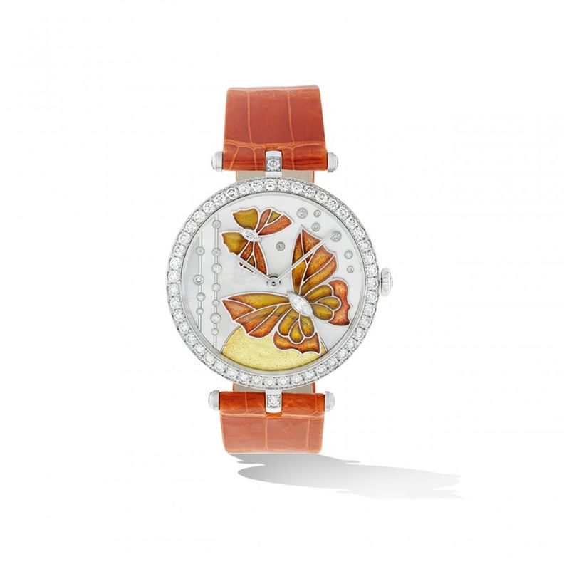 ساعة كارتييه من الذهب الوردي والماس والجلد البنفسجي