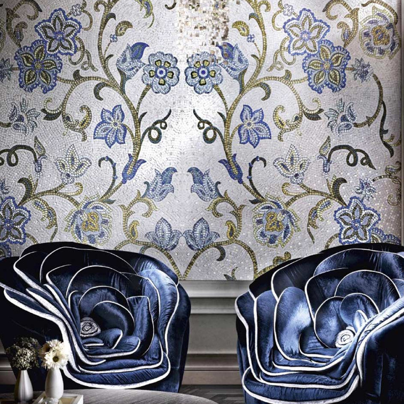 ديكور غرفة جلوس رائع يتألق بلوحة الموزاييك