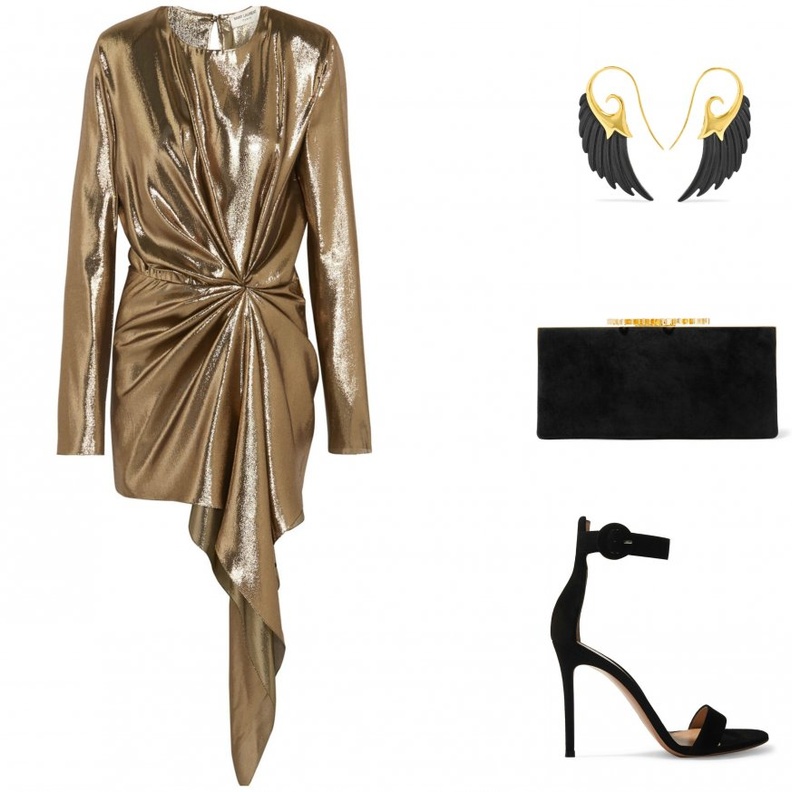 اطلالة لسهرات عطلة نهاية الأسبوع في فستان ذهبي قصير