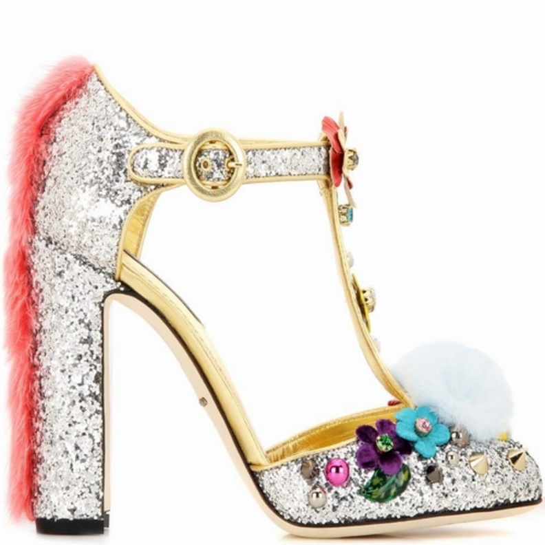 احذية دولتشي اند غابانا DOLCE & GABBANA  مع الفرو والحبيبات البراقة