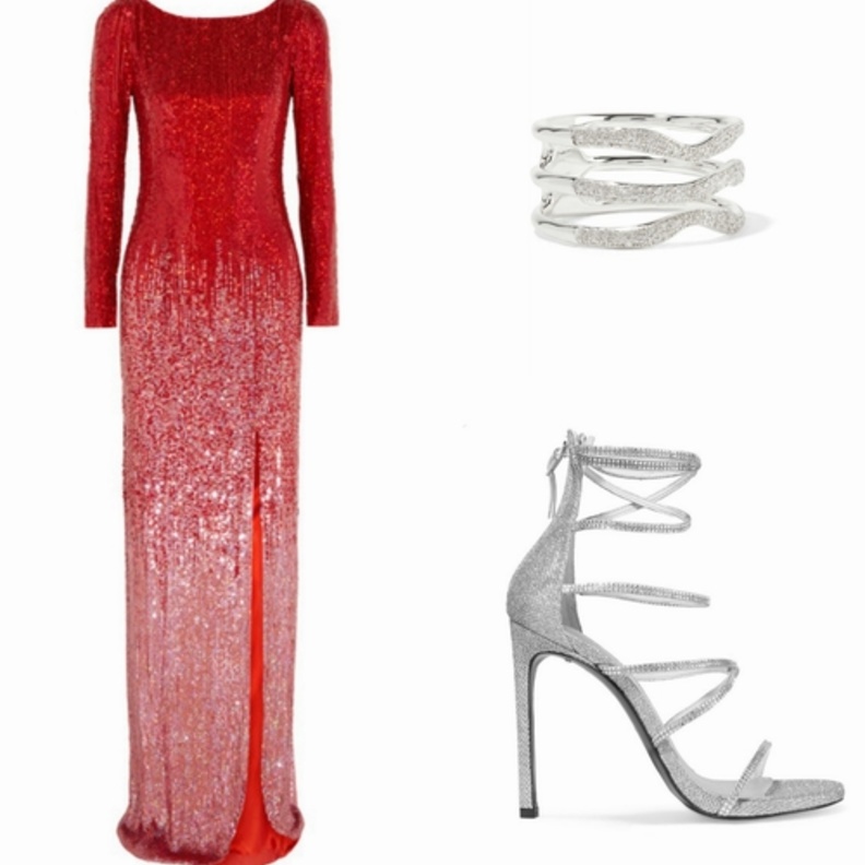 اطلالة للسهرة للمحجبات باللون الأحمر في فستان من جيني باكهام