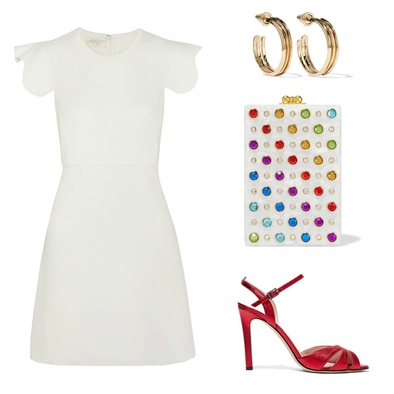 اطلالة رسمية مع شنطة يد باللون الأبيض من ايدي باركر