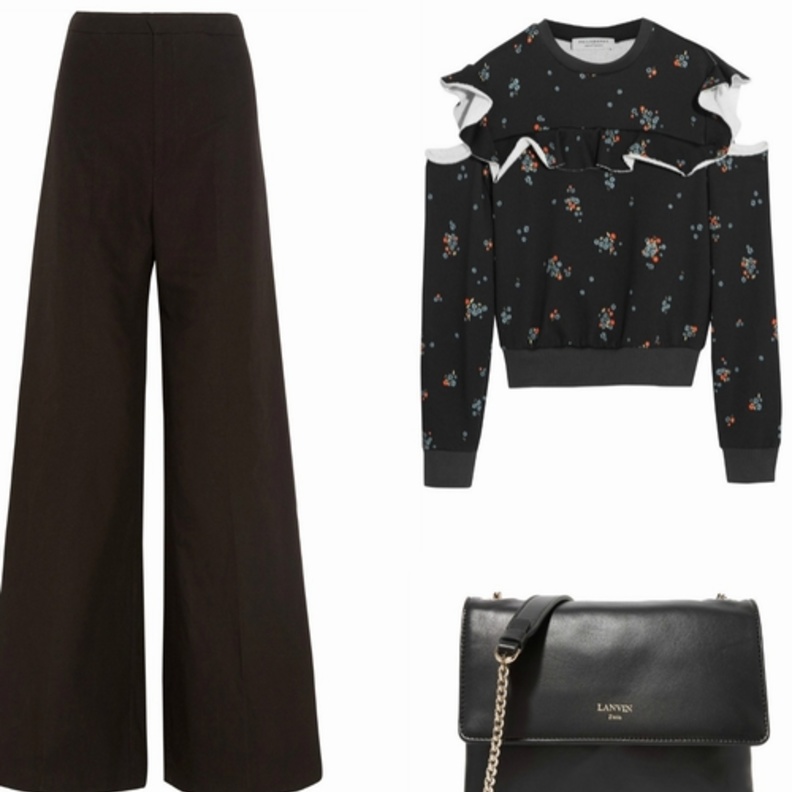اطلالة عصرية في بنطلون الأرجل الواسعة باللون الأسود 