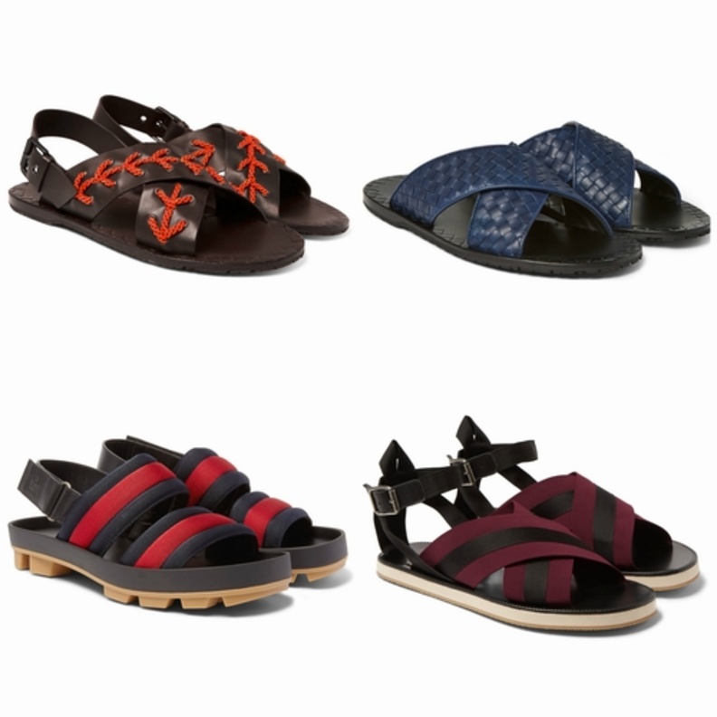 صندل من الجلد باللون الاحمر من DRIES VAN NOTEN