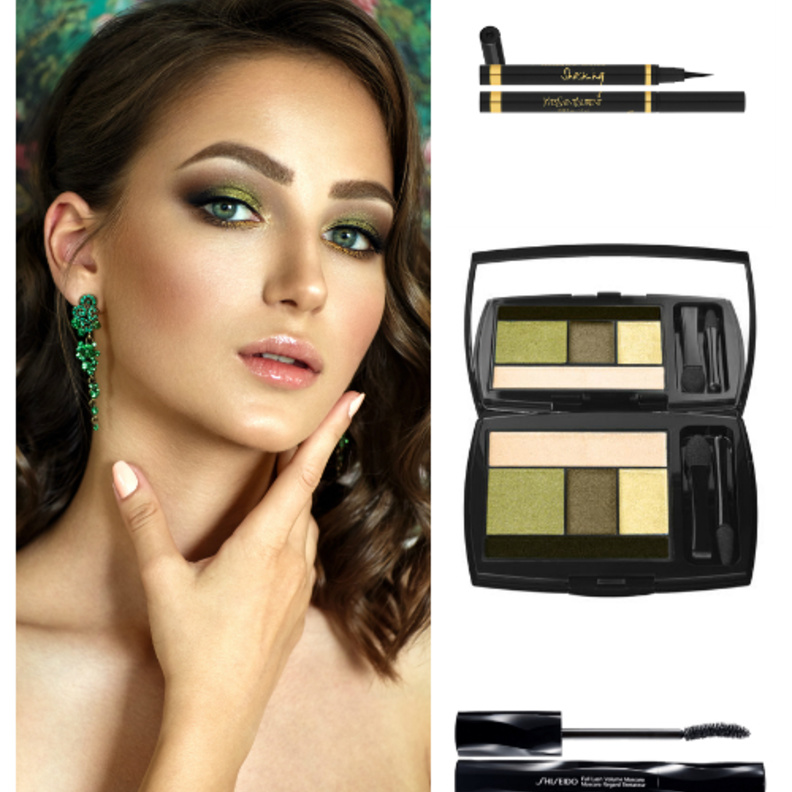 ظلال العيون البرتقالي والأخضر مع آيلاينر ممدود