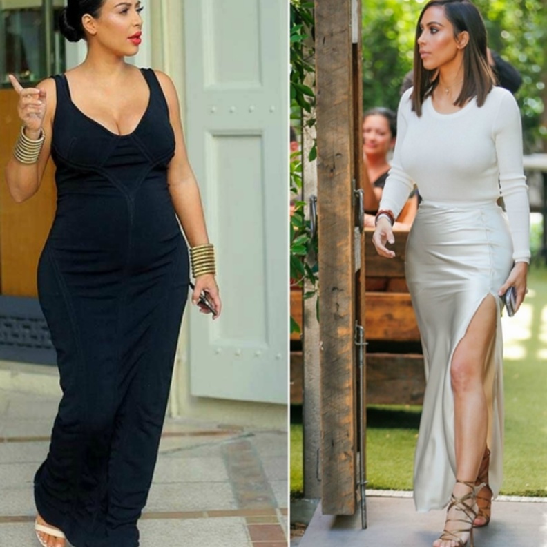 الصورة تظهر الفرق الذي حققته كيم كردشيان قبل و بعد الولادة