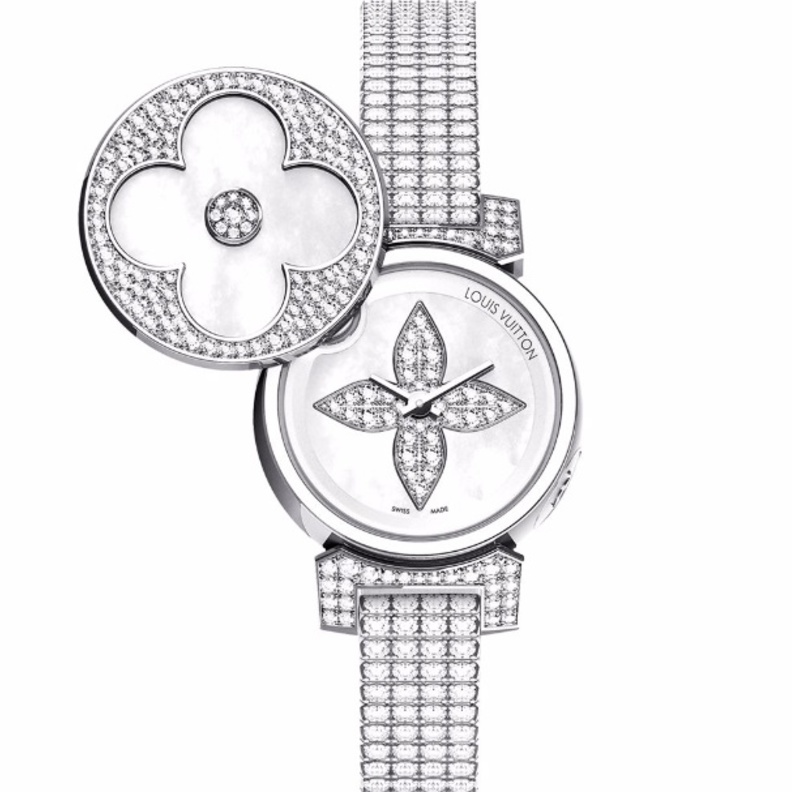 ساعة لويس فيتون من الذهب الأبيض والماس