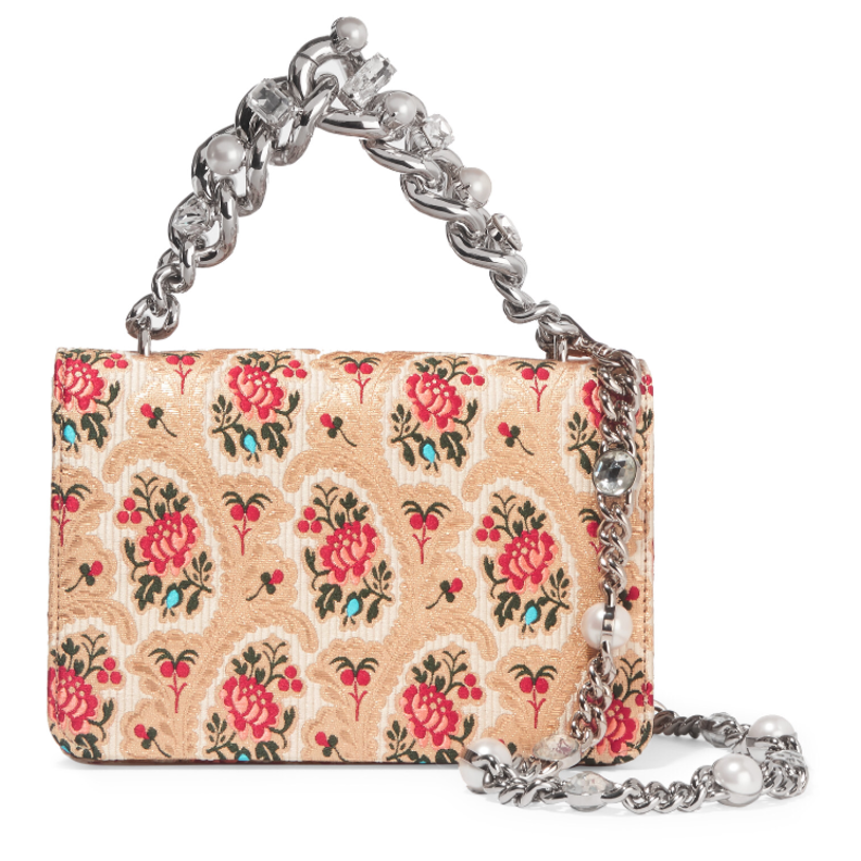 شنطة من ميوميو بسلسلة فضية مزينة باللؤلؤ