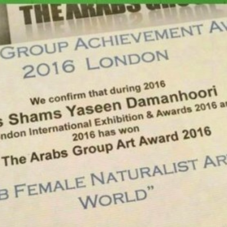 شهادة فوز الفنانة التشكيلية شمس الدمنهوري