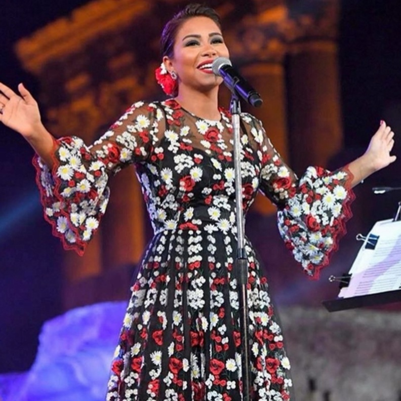 شيرين متألقة على المسرح في فستان من دولتشي اند غابانا