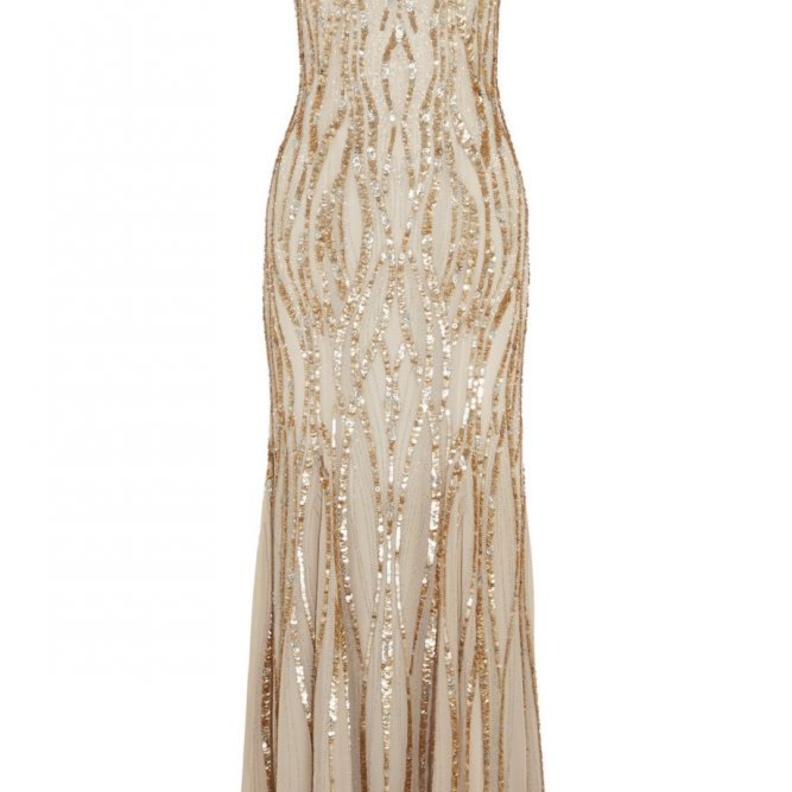 فستان طويل مرصع بالترتر البراق الذهبي من جيني باكهام Jenny Packham