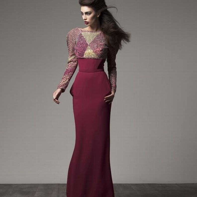 فساتين خطوبة باللون العنابي من مجموعة سعيد القبيسي لخريف و شتاء 2015