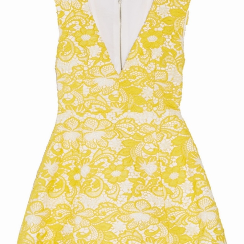 فستان من الدانتيل الأصفر والأبيض من ALICE + OLIVIA