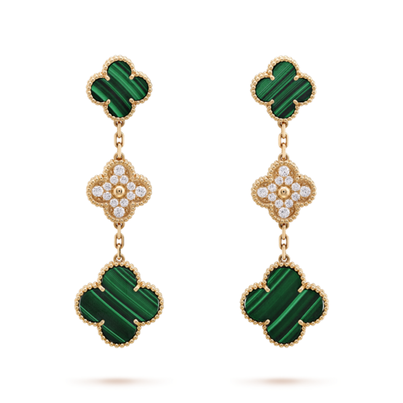 قرط فان كليف آند أربلز من الذهب الأصفر، المالاكيت والماس 