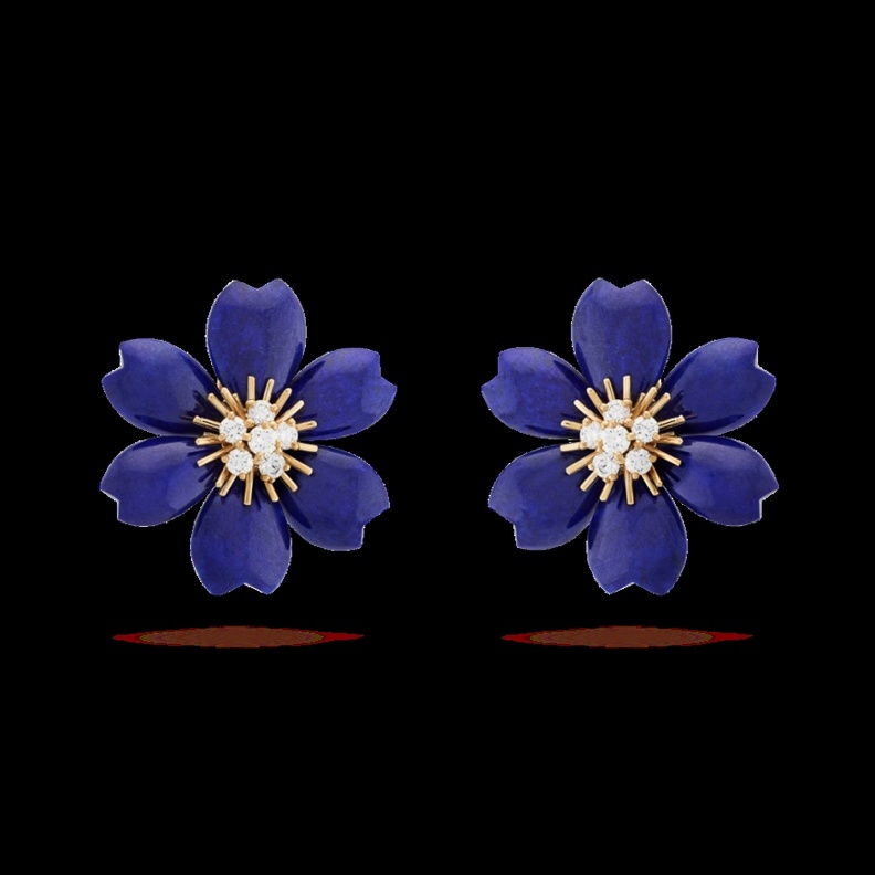 قرط فان كليف اند اربلز من اللازورد والماس والذهب الأصفر