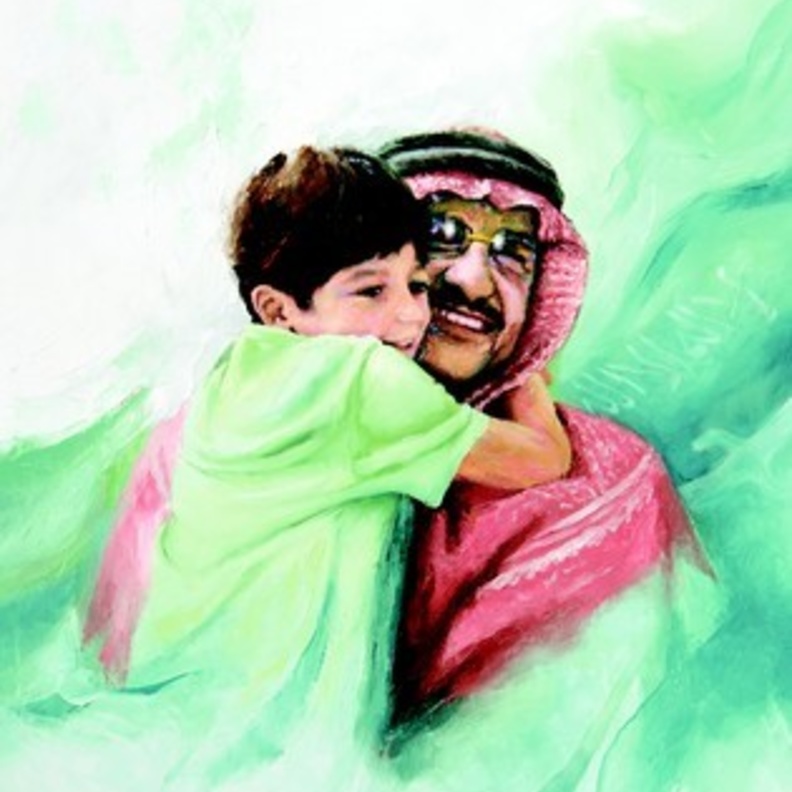 لوحة تشكيلية تعكس حنان و ابوة ولي العهد 