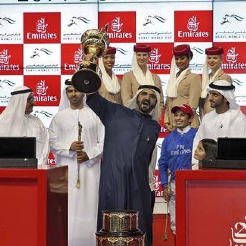 فرحة الشيخ محمد بن راشد آل مكتوم بإحراز دبي لقب كأس دبي العالمي للمرة التاسعة