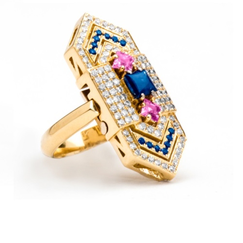 خاتم ذهب و احجار كريمة من مجوهرات .R.Y.M 