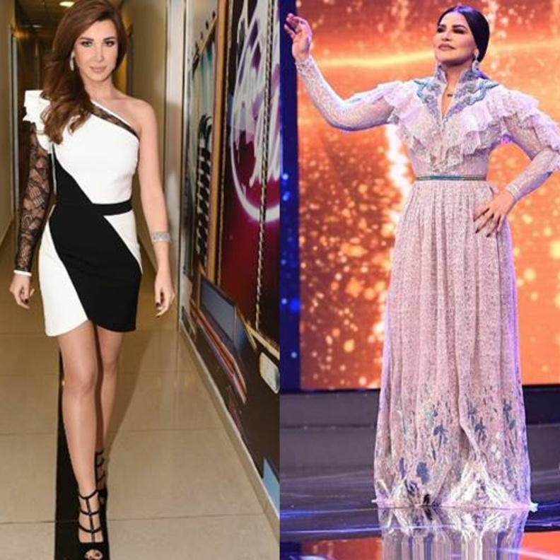 نانسي عجرم ترتدي فستان ميدي للمصمم العالمي ايلي صعب Elie Saab