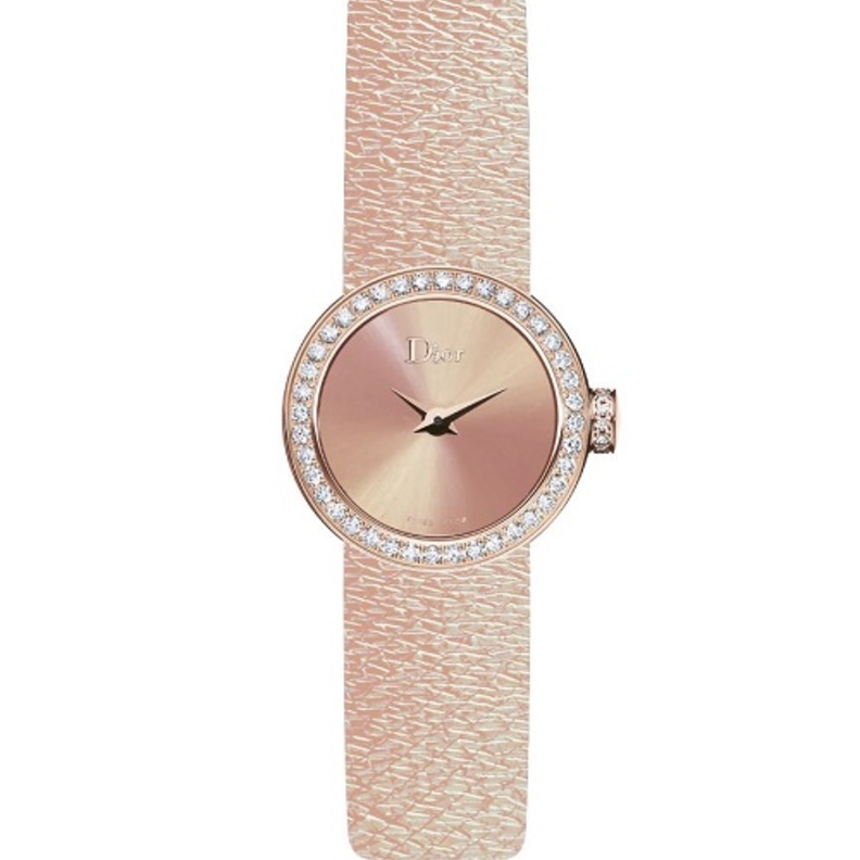 ساعة ذهب وردي مع جلد احمر من بولغري 