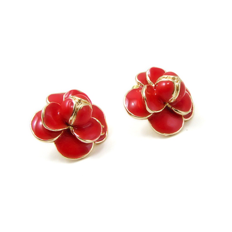 Chanel Red Camellia Earrrings