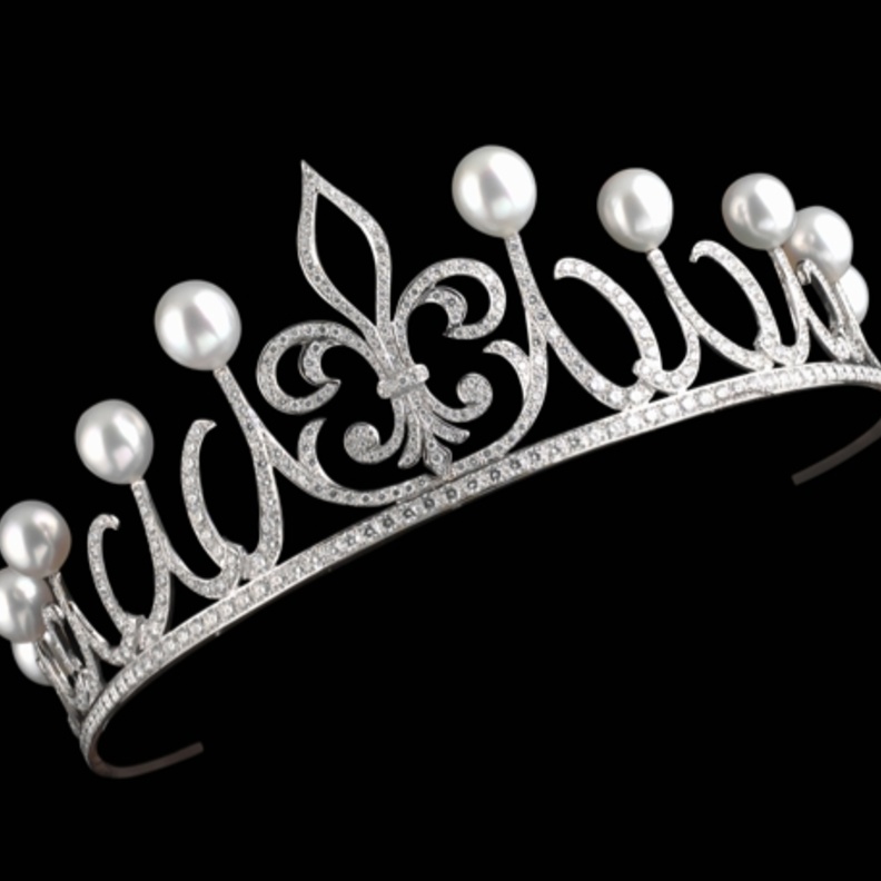 أحد تيجان الأميرة ليتيزيا من الماس واللؤلؤ ANSORENA Tiara