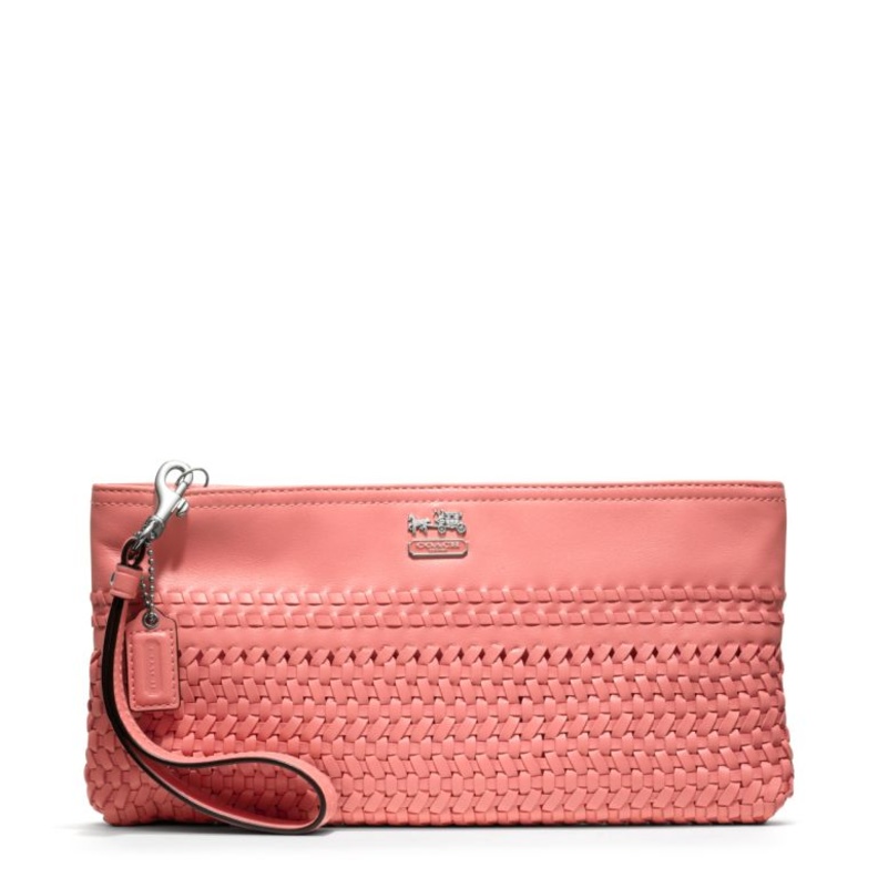 Madison Woven Leather Zip Clutch - Salmon
