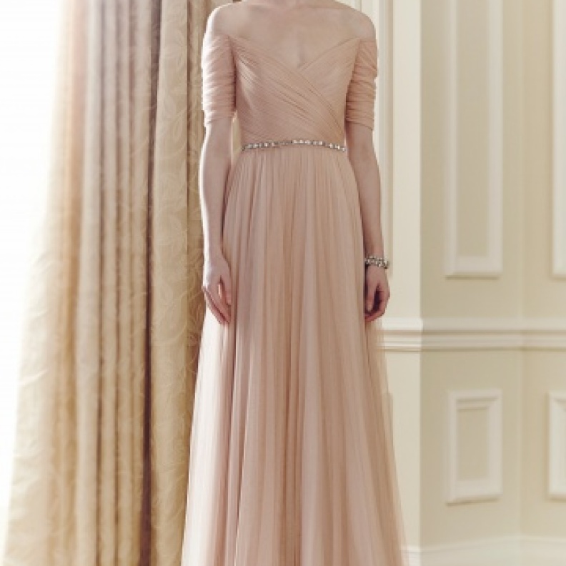 Jenny Packham فستان زفاف بلون المشمشي الفاتح مع حزام من