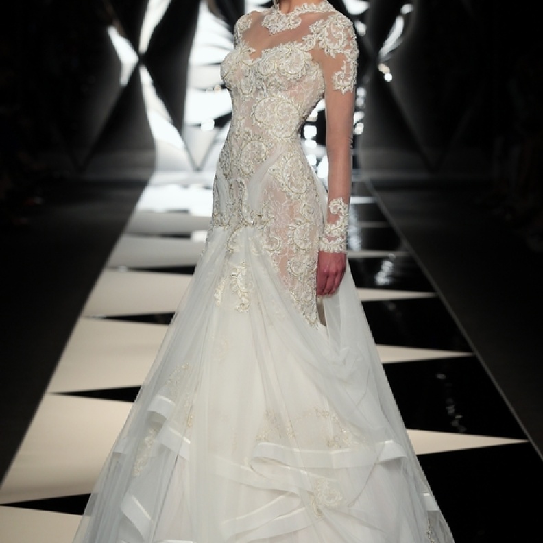 Golden wedding dress by Mereille Dagher