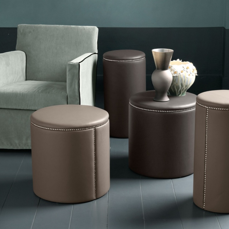  بوف Tabouret المصنوع من الجلد الراقي باللون الكاكاوي