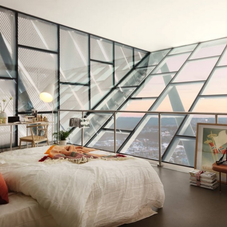 الجناح يقع على قمة المنزلق الجليدي بجدران من الزجاج وإطلالة تخطف الأنفاس