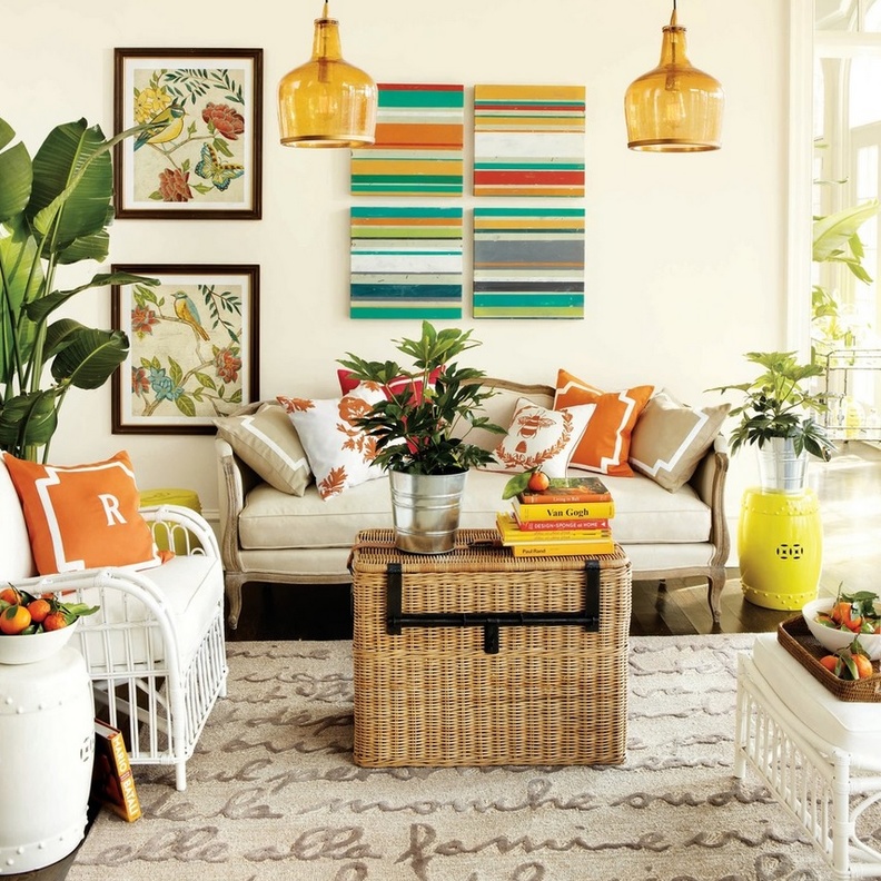 مزج الألوان هو سر انتعاش الصيف في ديكور غرفة المعيشة
